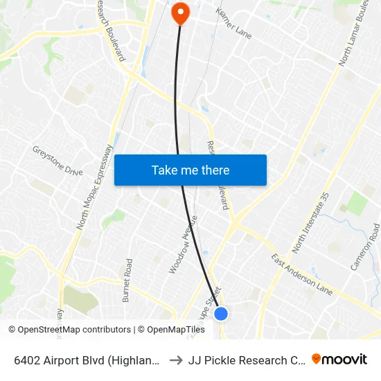 6402 Airport Blvd (Highland Mall) to JJ Pickle Research Center map