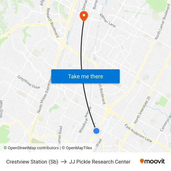 Crestview Station (Sb) to JJ Pickle Research Center map