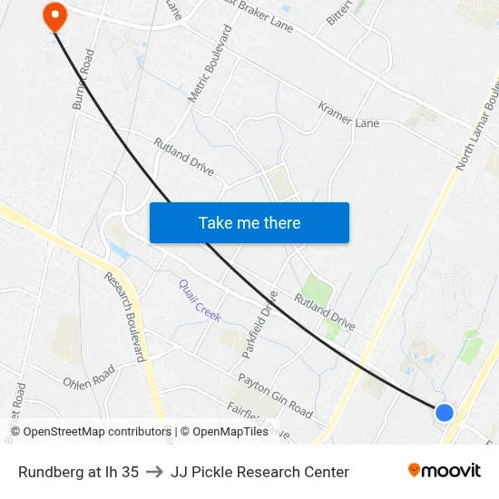 Rundberg at Ih 35 to JJ Pickle Research Center map