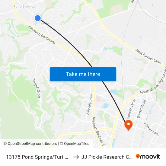 13175 Pond Springs/Turtle Rock to JJ Pickle Research Center map