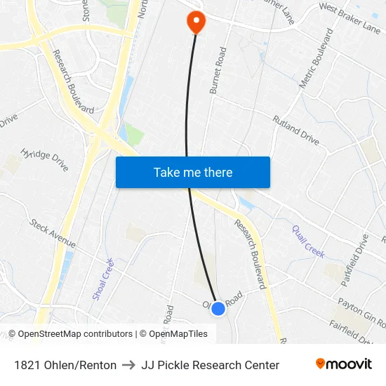 1821 Ohlen/Renton to JJ Pickle Research Center map