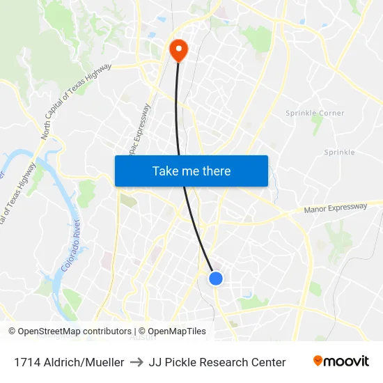 1714 Aldrich/Mueller to JJ Pickle Research Center map