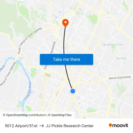 5012 Airport/51st to JJ Pickle Research Center map