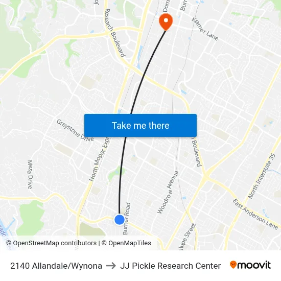 2140 Allandale/Wynona to JJ Pickle Research Center map