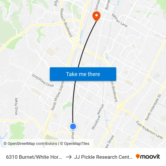 6310 Burnet/White Horse to JJ Pickle Research Center map