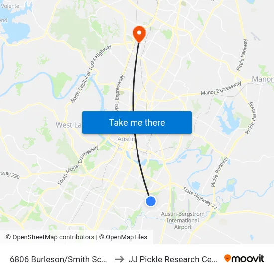 6806 Burleson/Smith School to JJ Pickle Research Center map
