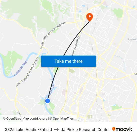 3825 Lake Austin/Enfield to JJ Pickle Research Center map