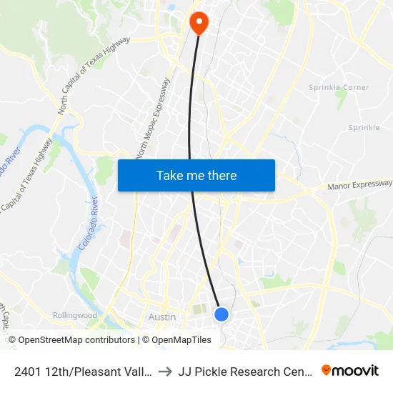 2401 12th/Pleasant Valley to JJ Pickle Research Center map