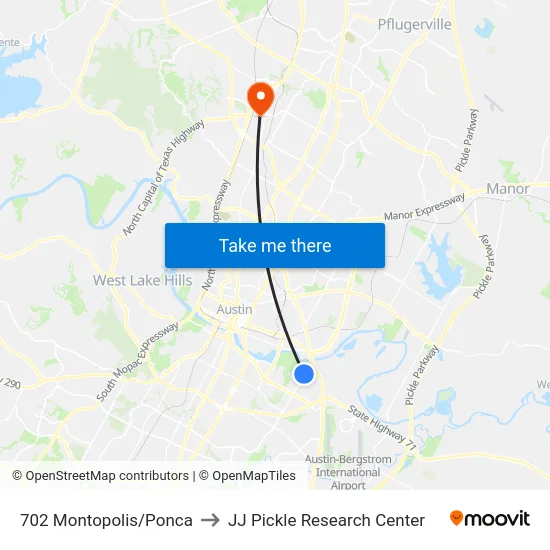 702 Montopolis/Ponca to JJ Pickle Research Center map