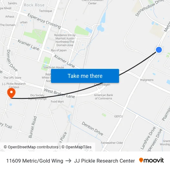 11609 Metric/Gold Wing to JJ Pickle Research Center map