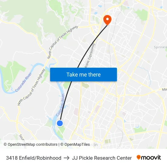 3418 Enfield/Robinhood to JJ Pickle Research Center map