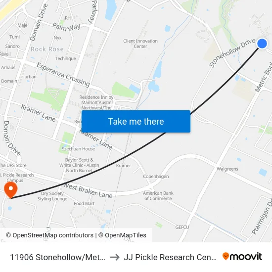 11906 Stonehollow/Metric to JJ Pickle Research Center map