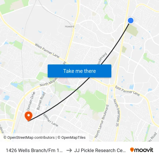 1426 Wells Branch/Fm 1825 to JJ Pickle Research Center map