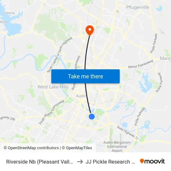 Riverside Nb (Pleasant Valley Heb) to JJ Pickle Research Center map