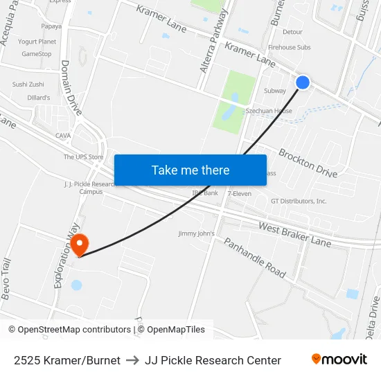 2525 Kramer/Burnet to JJ Pickle Research Center map