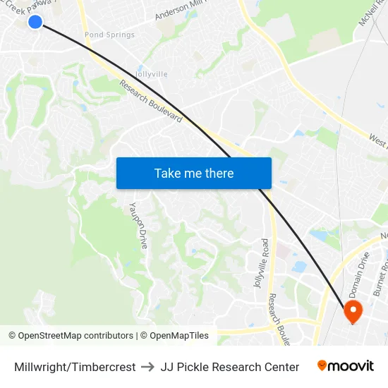 Millwright/Timbercrest to JJ Pickle Research Center map