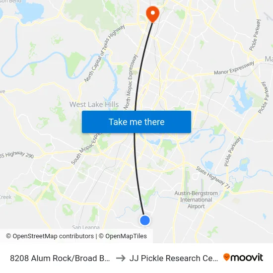 8208 Alum Rock/Broad Brook to JJ Pickle Research Center map