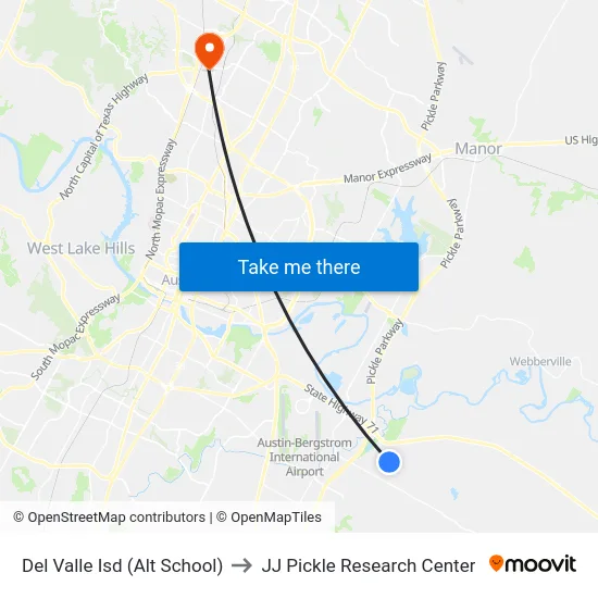 Del Valle Isd (Alt School) to JJ Pickle Research Center map