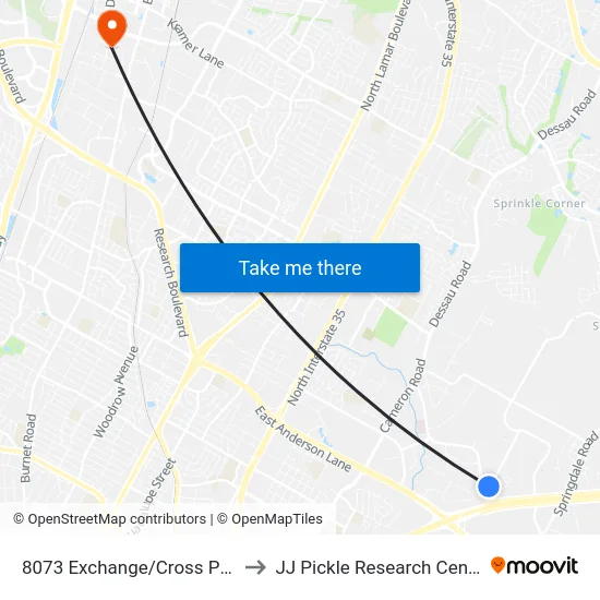 8073 Exchange/Cross Park to JJ Pickle Research Center map