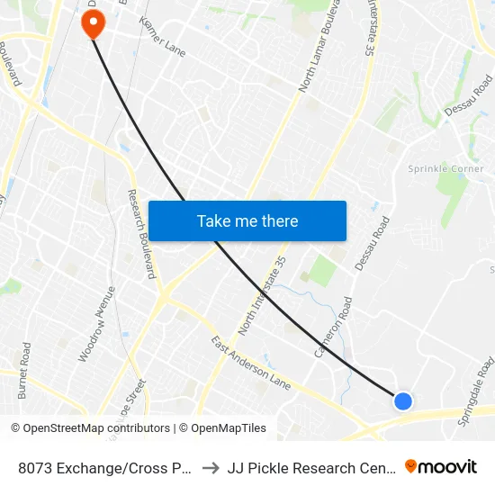 8073 Exchange/Cross Park to JJ Pickle Research Center map