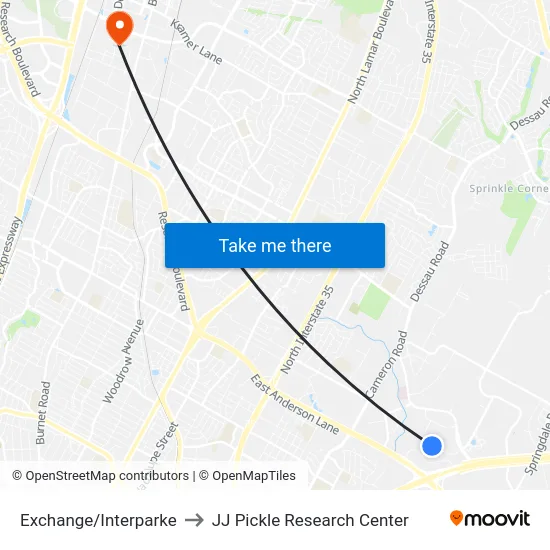 Exchange/Interparke to JJ Pickle Research Center map