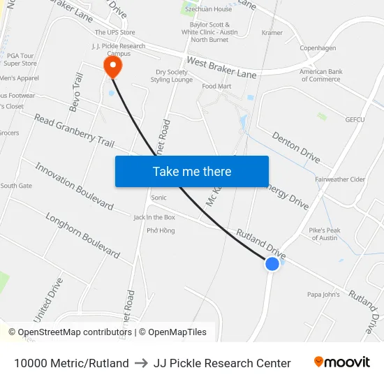 10000 Metric/Rutland to JJ Pickle Research Center map