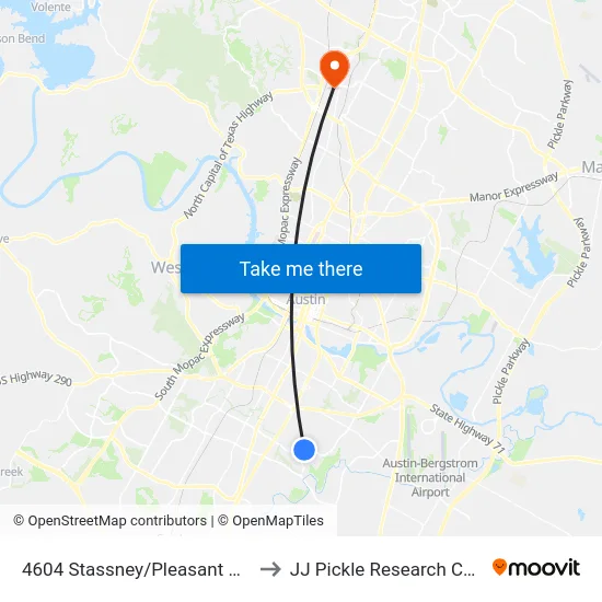 4604 Stassney/Pleasant Valley to JJ Pickle Research Center map