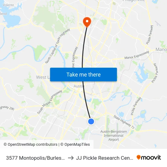 3577 Montopolis/Burleson to JJ Pickle Research Center map