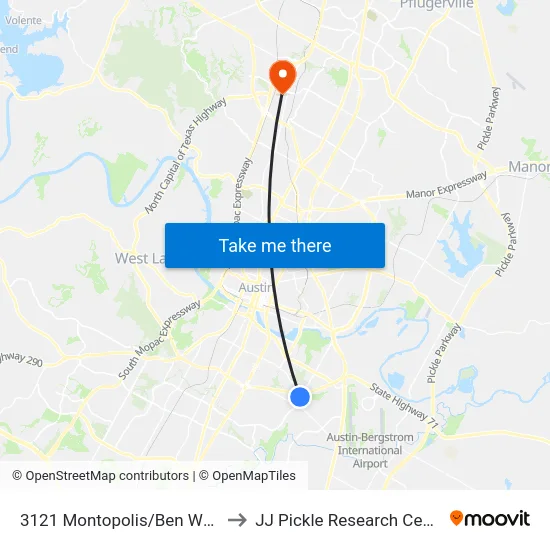 3121 Montopolis/Ben White to JJ Pickle Research Center map