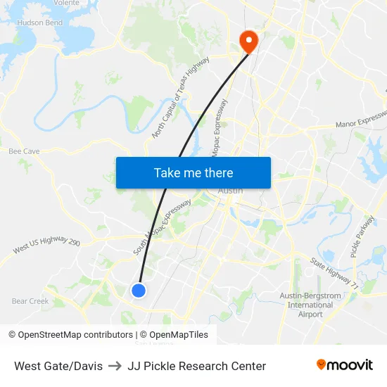 West Gate/Davis to JJ Pickle Research Center map