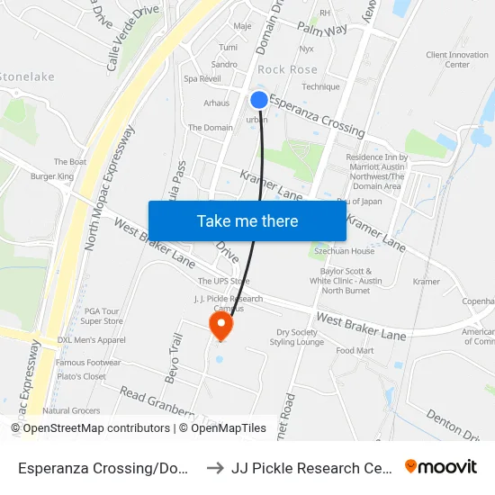 Esperanza Crossing/Domain to JJ Pickle Research Center map