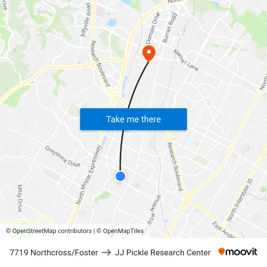 7719 Northcross/Foster to JJ Pickle Research Center map