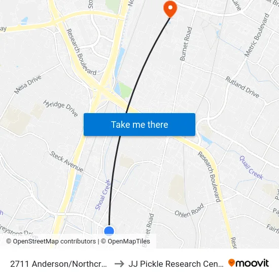 2711 Anderson/Northcross to JJ Pickle Research Center map