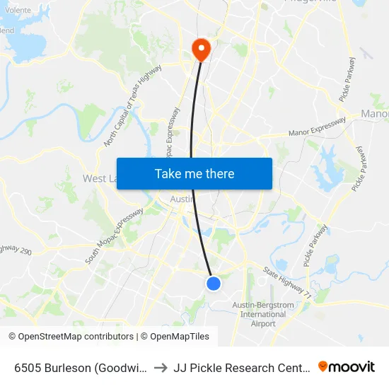 6505 Burleson (Goodwill) to JJ Pickle Research Center map