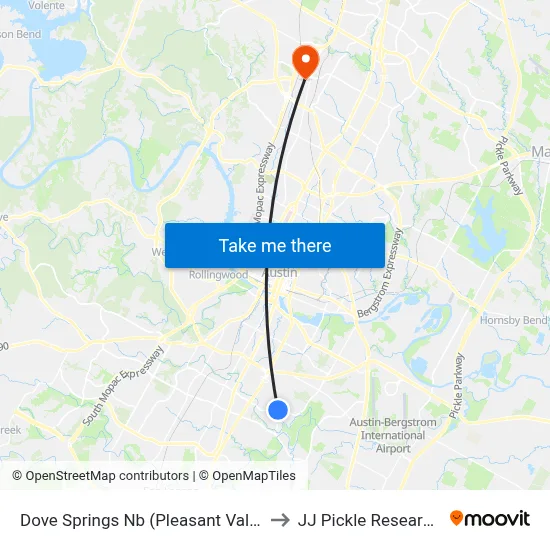 Dove Springs Nb (Pleasant Valley/Stassney) to JJ Pickle Research Center map