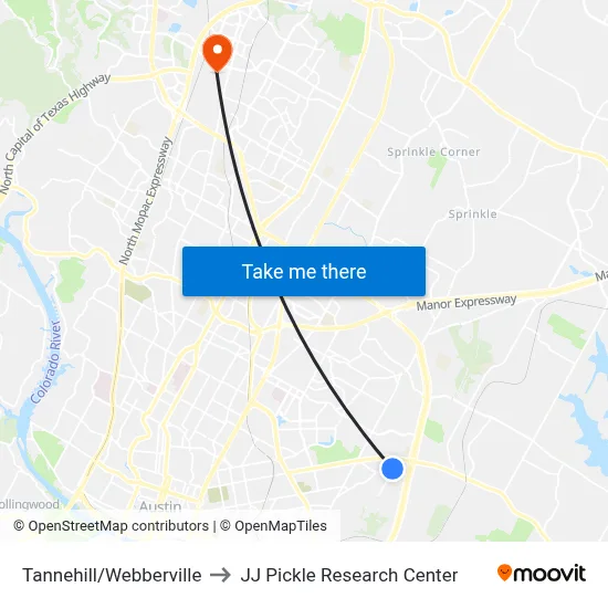 Tannehill/Webberville to JJ Pickle Research Center map