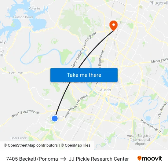7405 Beckett/Ponoma to JJ Pickle Research Center map