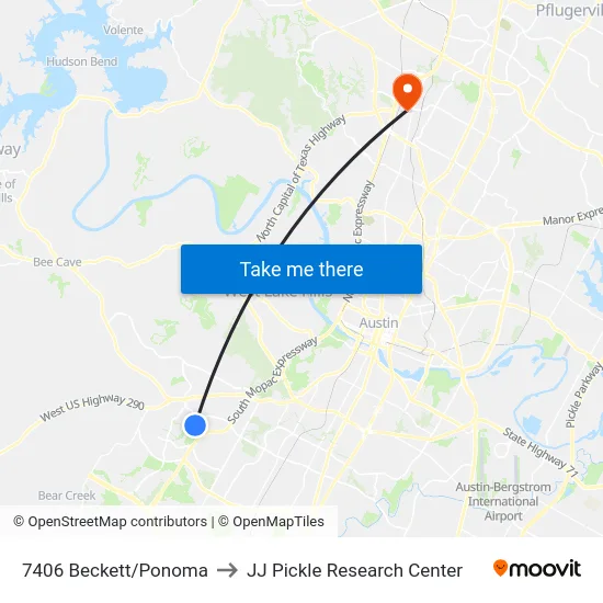 7406 Beckett/Ponoma to JJ Pickle Research Center map