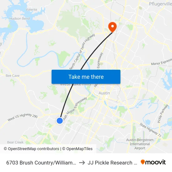 6703 Brush Country/William Cannon to JJ Pickle Research Center map