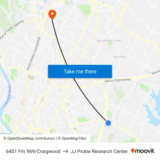 6401 Fm 969/Craigwood to JJ Pickle Research Center map