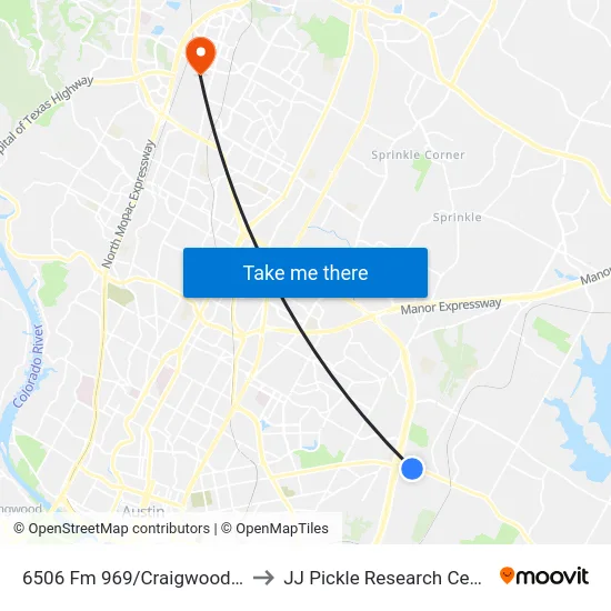 6506 Fm 969/Craigwood Eb to JJ Pickle Research Center map