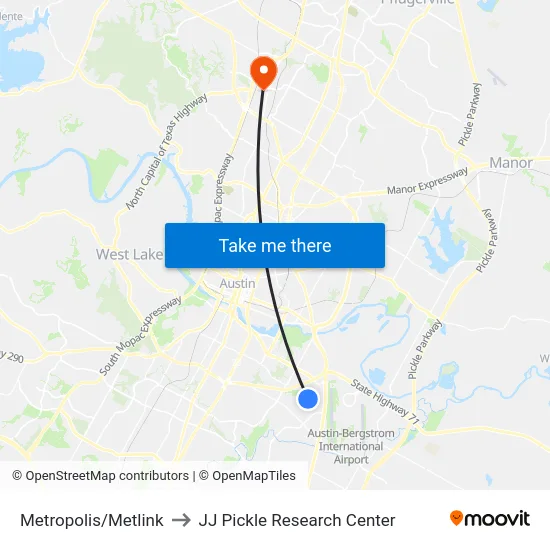 Metropolis/Metlink to JJ Pickle Research Center map