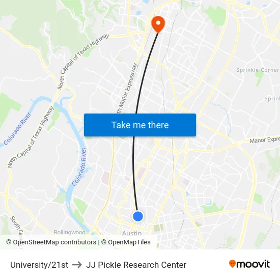 University/21st to JJ Pickle Research Center map