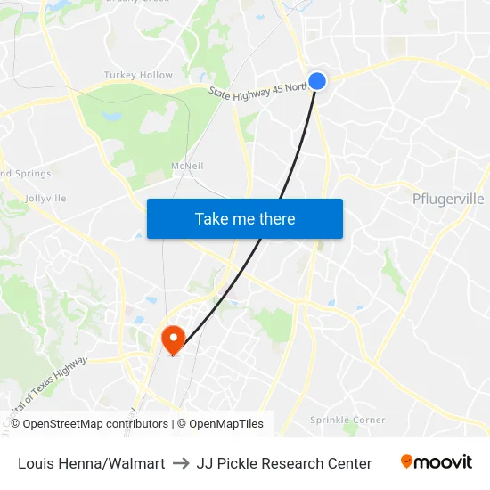 Louis Henna/Walmart to JJ Pickle Research Center map