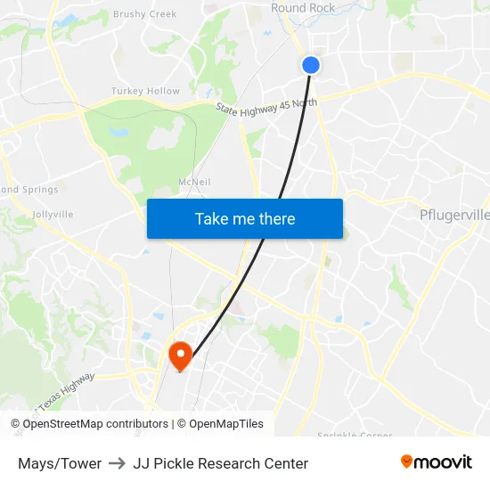 Mays/Tower to JJ Pickle Research Center map