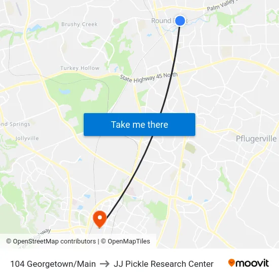 104 Georgetown/Main to JJ Pickle Research Center map
