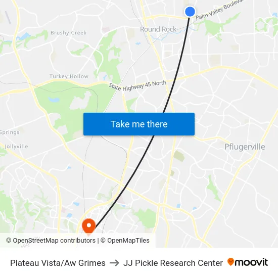 Plateau Vista/Aw Grimes to JJ Pickle Research Center map