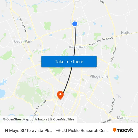 N Mays St/Teravista Pkwy to JJ Pickle Research Center map