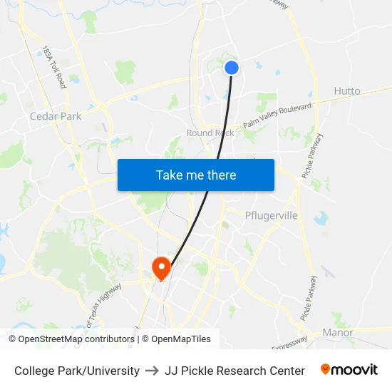 College Park/University to JJ Pickle Research Center map