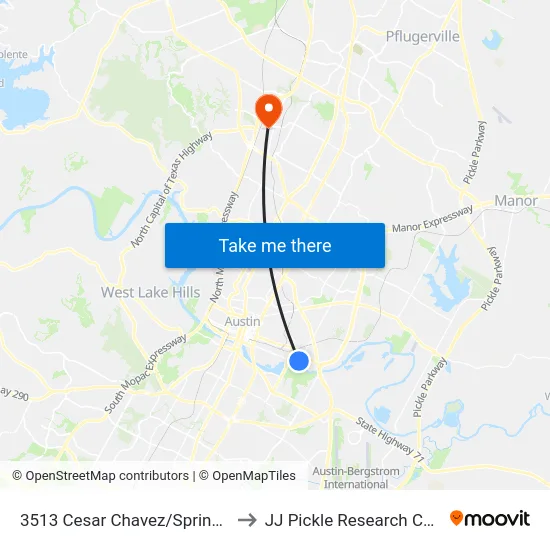 3513 Cesar Chavez/Springdale to JJ Pickle Research Center map